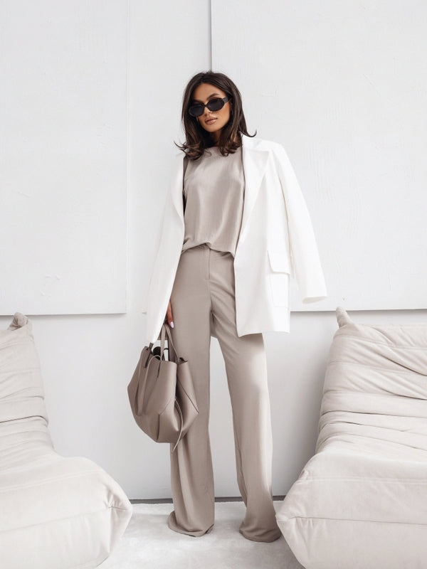 Casual Set Short Sleeve T-Shirt Vest Loose Wide Leg Pants Seasonal Comfort