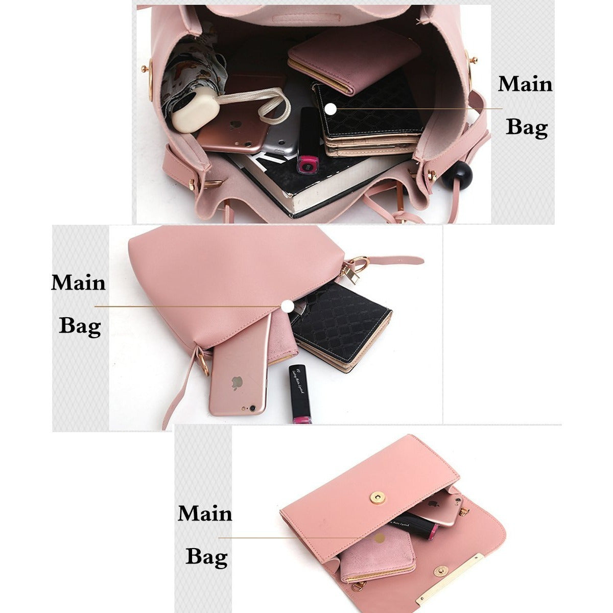 Bag Set Tassel Tote Clutch Satchel Top Handle Shoulder Bag