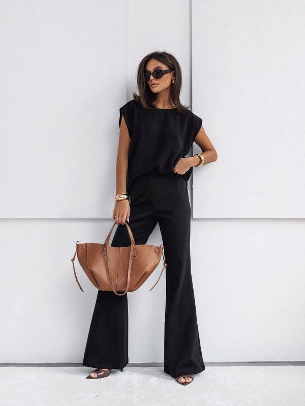 Casual Set Short Sleeve T-Shirt Vest Loose Wide Leg Pants Seasonal Comfort