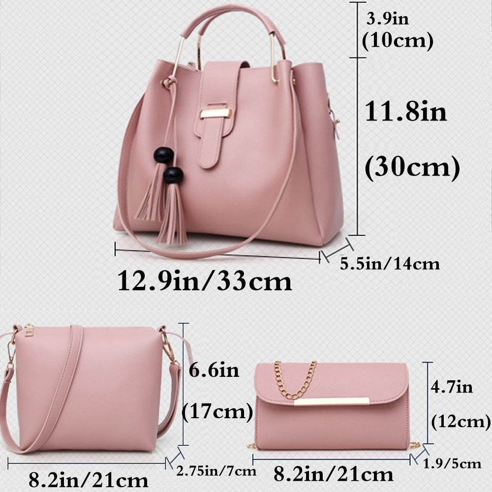 Bag Set Tassel Tote Clutch Satchel Top Handle Shoulder Bag