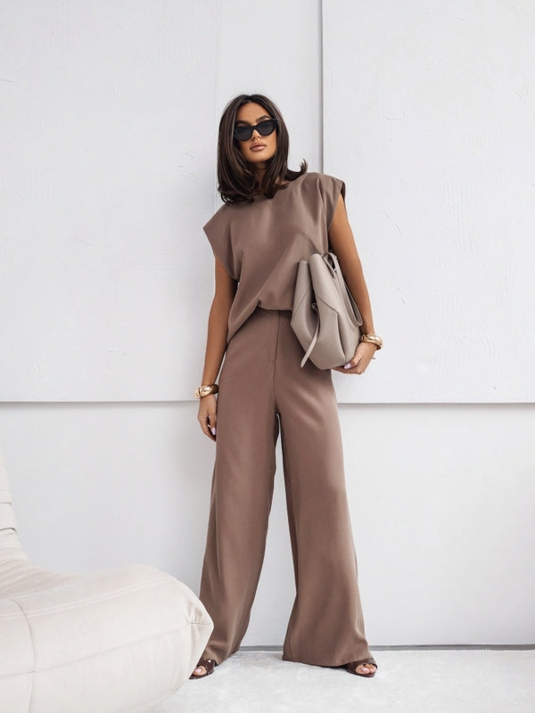 Casual Set Short Sleeve T-Shirt Vest Loose Wide Leg Pants Seasonal Comfort
