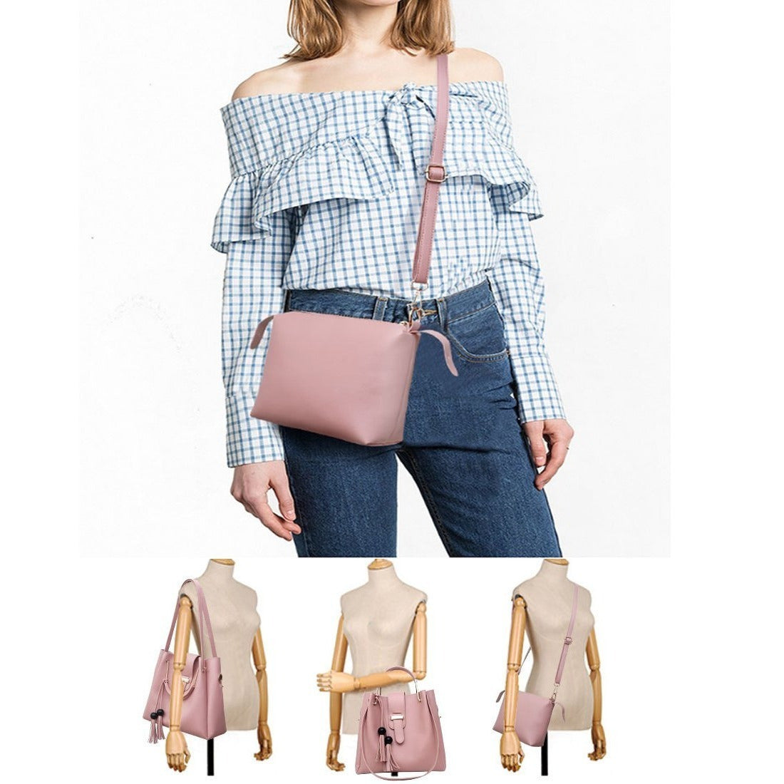 Bag Set Tassel Tote Clutch Satchel Top Handle Shoulder Bag